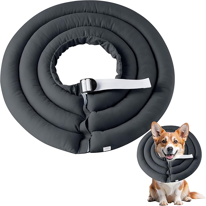 Soft Dog Cone Collar - Adjustable Recovery Cone for Medium Large Dogs After Surgery to Stop Licking, Waterproof Elizabethan Protective Neck Donut Collar Alternative for Pet (Grey, L)