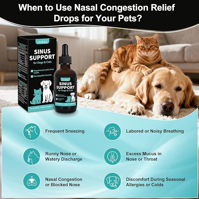 Nasal Health Support Drops for Cats & Dogs, Pet Sinus & Respiratory Comfort Supplement, Helps Maintain Clear Breathing, Supports Seasonal Wellness & Immune Function
