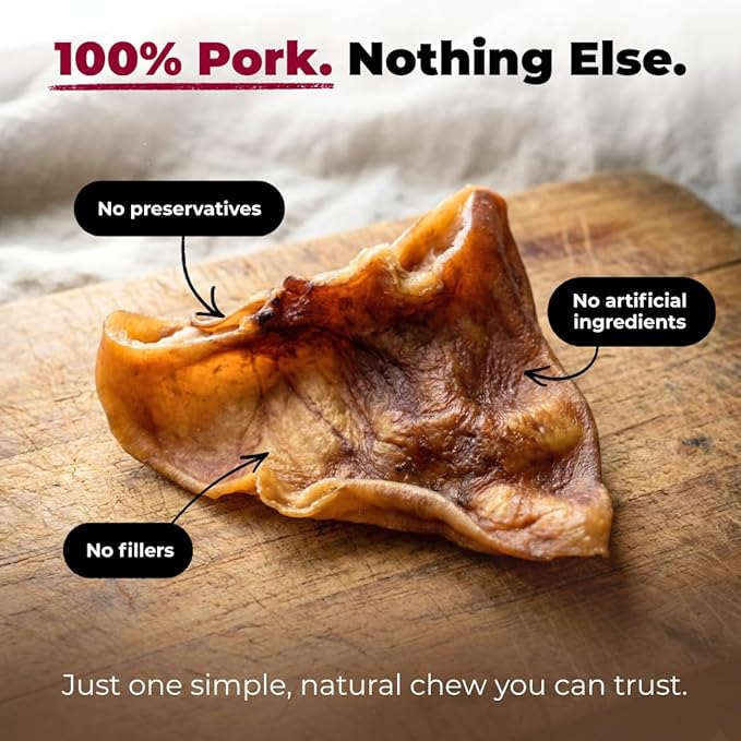 Best Pet Supplies GigaBite Whole Pig Ears for Dogs - All-Natural Slow-Roasted Chews that Clean Teeth and Satisfy Aggressive Chewers - 22 Pack for Large Dogs