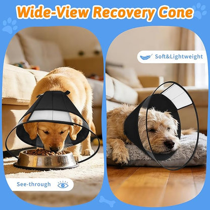 Dog Cone Collar, Clear Soft Cone for Dogs After Surgery to Stop Licking, Breathable Mesh Recovery Collar with Elastic Loop for Snug Fit, Adjustable E-Collar for Small Dogs, Black Size 1