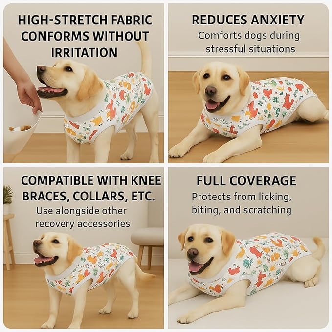 PetWarm Dog Surgery Suit, Dog Surgical Recovery Suit, E Collar Alternative for Dogs After Surgery, Abdominal Wounds Bandages Female Male Onesie for Dogs Spay Neuter, White, L
