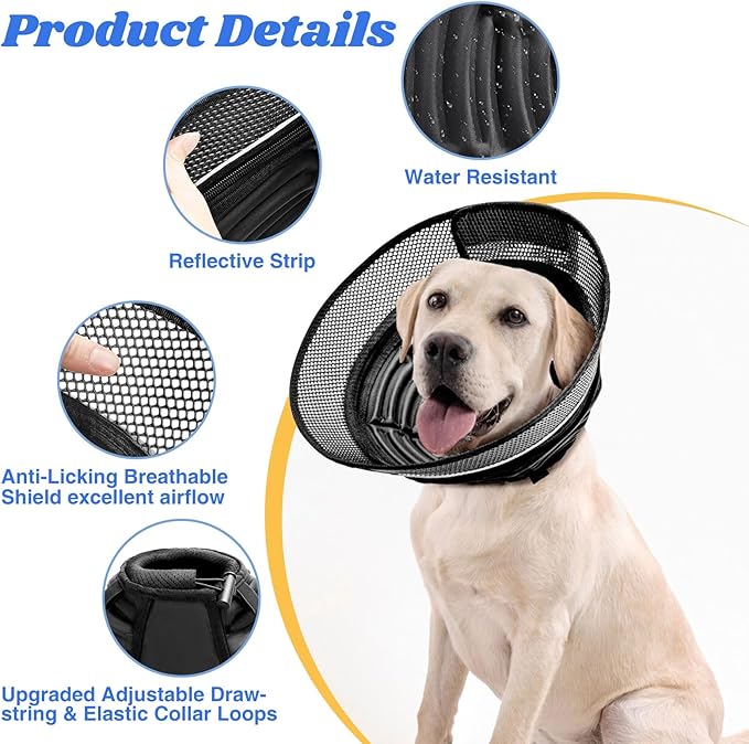Inflatable Dog Cone for Dogs After Surgery,Soft Adjustable Elizabethan Collar for Small Dogs,2-in-1 Dog Cone with Detachable Shield,Anti-Anxiety Comfortable Pet E-Collar Prevents Licking Wounds(S)