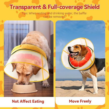 Upgraded Inflatable Dog Cone Collar with Transparent Anti-Licking Shield, Adjustable Elizabethan Collar for Medium Large Dogs, 2-in-1 Design with Detachable Shield and Soft Padding (L, Grapefruit)
