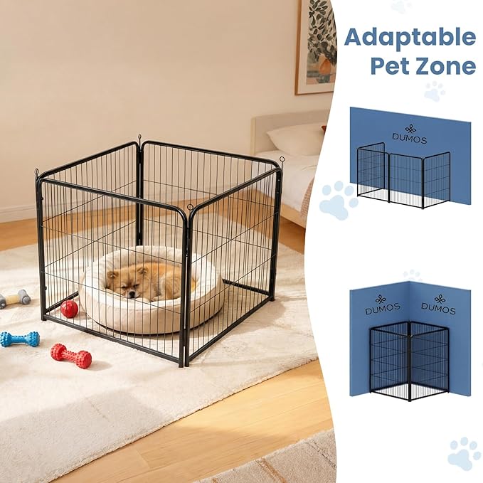 DUMOS Dog Playpen Indoor, Metal 24 Inch 4 Panels Foldable Pet Fence with Door, Outdoor Small Medium Large Dog Puppy Portable Exercise Play Pen for RV Camping, Trips, Play Yard