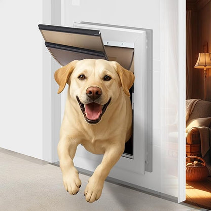 XL Dog Door for Door - Aluminum, Lockable for Safety, Easy in & Out, Extreme Weather Resistant, Up to 220 lbs