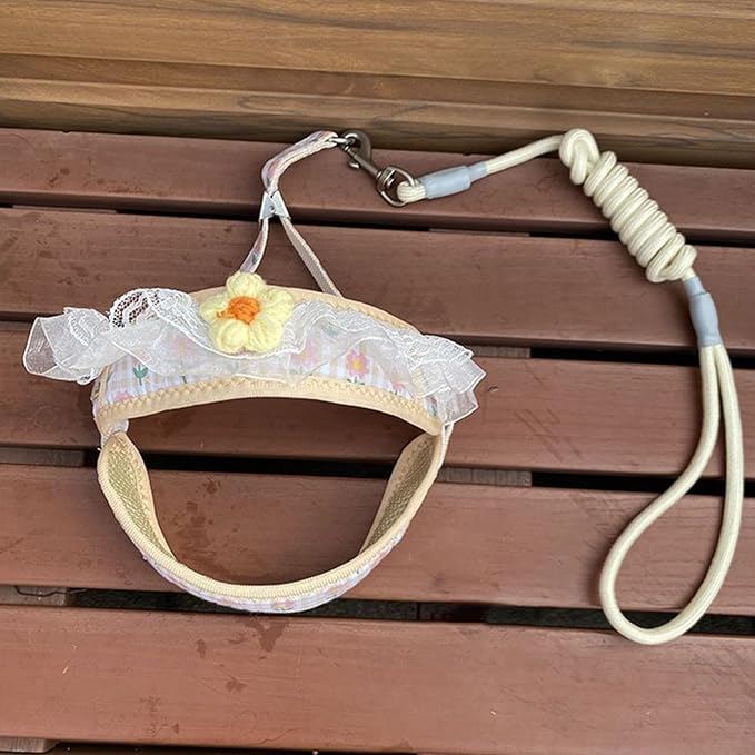 Cat Harness Collar and Leash Set, Sweet Lace Floral Kitten Collar, Escape Proof Puppy Chest Harness, Adjustable Cute Harness Leash Set for Cat Puppy Dog Outdoor Walking (Yellow, M)