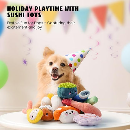 Nocciola 10 PC Sushi Squeaky Small Dog Toys, Cute Stuffed Puppy Toys with Bag, Plush Dog Squeaky Toy for Small Medium to Keep Them Busy