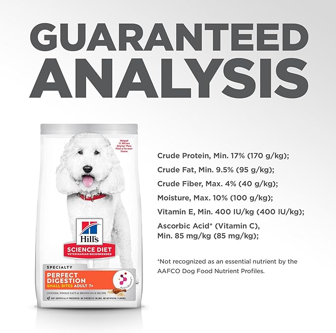 Hill's Science Diet Adult 7+ Perfect Digestion Small Bites Dry Dog Food, Chicken, Whole Oats, & Brown Rice, 12 lb. Bag