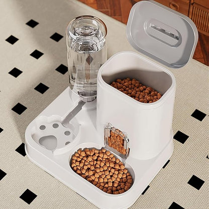 Automatic Dog Cat Feeder and Water Dispenser Combo, 10L Large Capacity Pet Food and Water Station with Integrated Bowl for Multiple Pets (Gray)