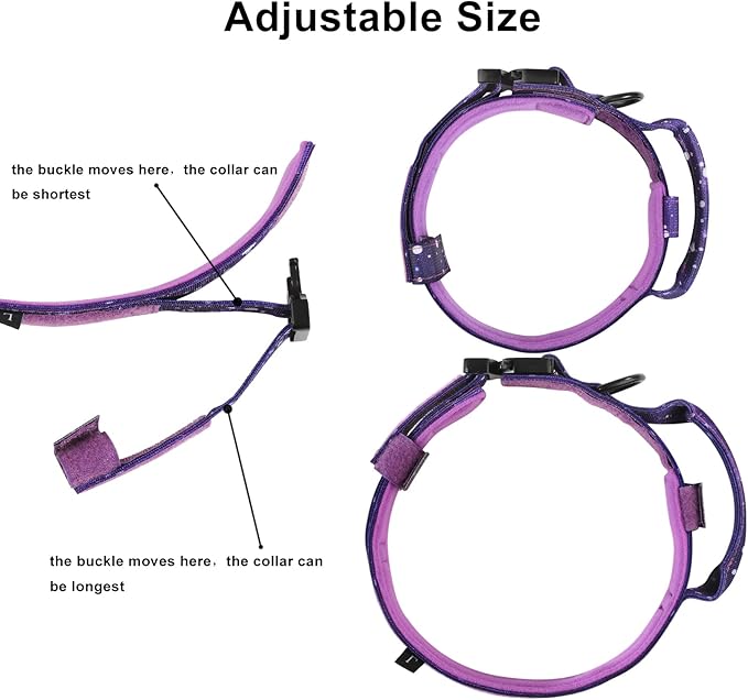 DAGANXI Tactical Dog Collar, Adjustable Military Training Nylon Dog Collar with Control Handle and Heavy Metal Buckle for Medium and Large Dogs, with Patches and Airtags Case (S, Purple Sky)