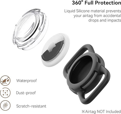 Waterproof Air tag Holder for Dog Collar, Silicone & ABS Air tag Holder for Dog & Cat Collars, Ultra-Durable, Lightweight and Protective Air tag Case (Black & Black, Regular)