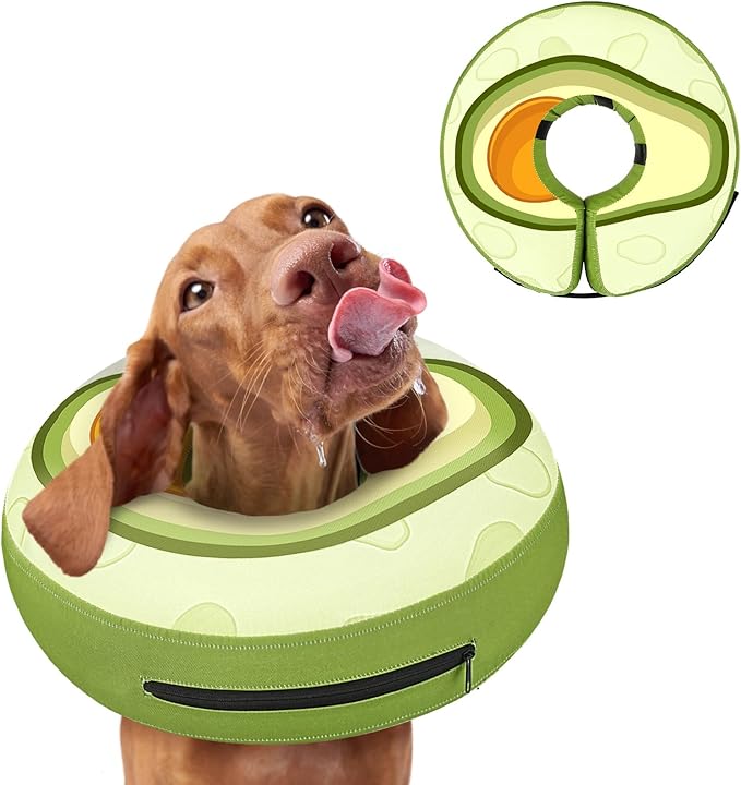 Inflatable Dog Cone Collar to Stop Licking, Soft Neck Donut Collar After Surgery, Adjustable Recovery Cone for Small Medium Large Dogs (Avocado,XS)