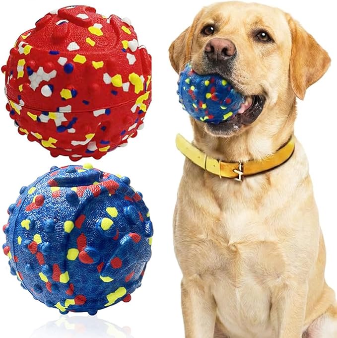 CAISHOW 2Pack Dog Ball Squeak Toys Indestructible Dog Ball Float On Water Fetch Bouncy Durable Solid Rubber Ball for Puppy Small and Medium Dogs Playing Toys (Bell Ball 2Pcs)