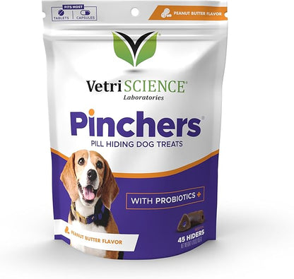 VETRISCIENCE Extra Large Pinchers Pill Hiders Chews, Non-Greasy Pill Wrap with Probiotics for Dogs, Disguise Pills, Capsules and Tablets, Soft and Chewy, Gut and Immune Health, Peanut Butter, 2 Pack