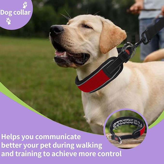Martingale No Pull Dog Collar for Large Medium Dogs Training Walking, Heavy Duty Nylon Reflective Adjustable Anti Pull Slip Collar with Buckle M Red