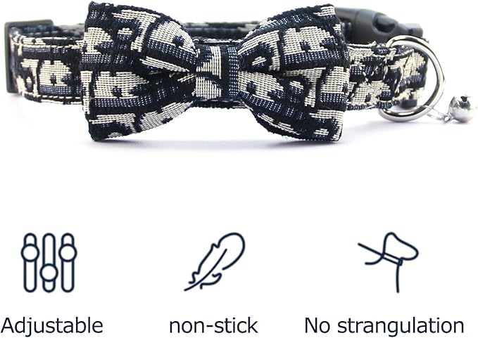 Bowtie Collars for Medium Dogs, Elegant Dog Bow Tie Collars, Dog Collars with Bowtie Adjustable 13.8"-17.7", Black, M