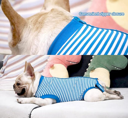 Dog Blue Recovery Suit for Small Female Spay,Male Dog Surgery Suit,Narrow Blue-White S