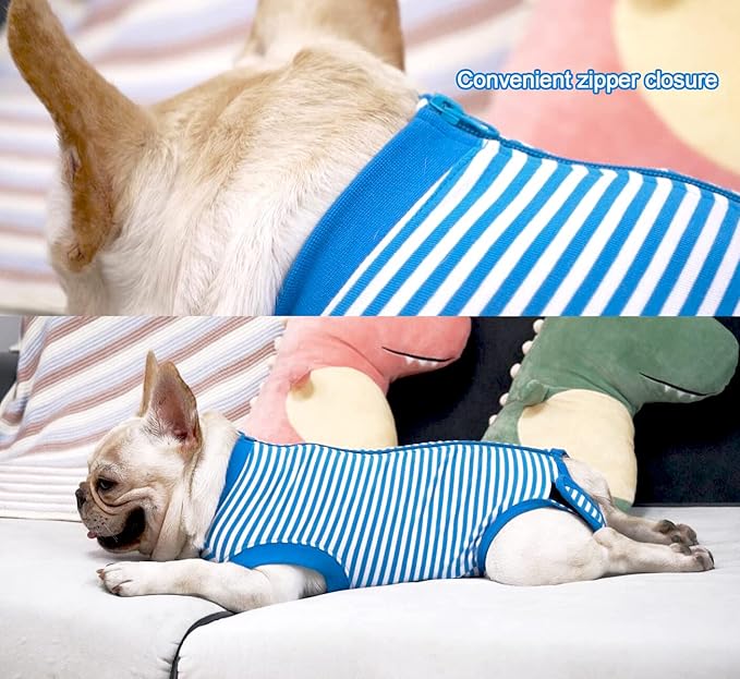Dog Blue Recovery Suit for Large Female Spay,Male Dog Surgery Suit,Narrow Blue-White XL