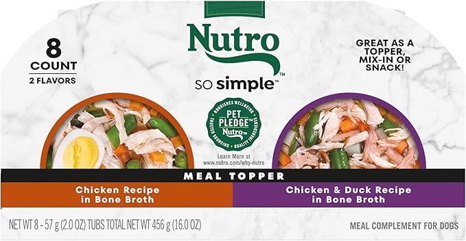 Nutro So Simple Wet Dog Food Meal Complement, Dog Food Toppers Chicken and Chicken & Duck Recipes in Bone Broth, Variety Pack, 2 oz. Trays (8 Count, Pack of 1)