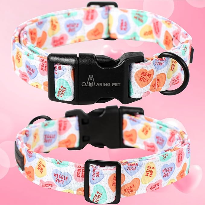 ARING PET Valentine's Day Dog Collar, Cute Candy Heart Pet Collars with Quick Release Buckle for Puppy Small Medium Large Boy Girl Dogs-L