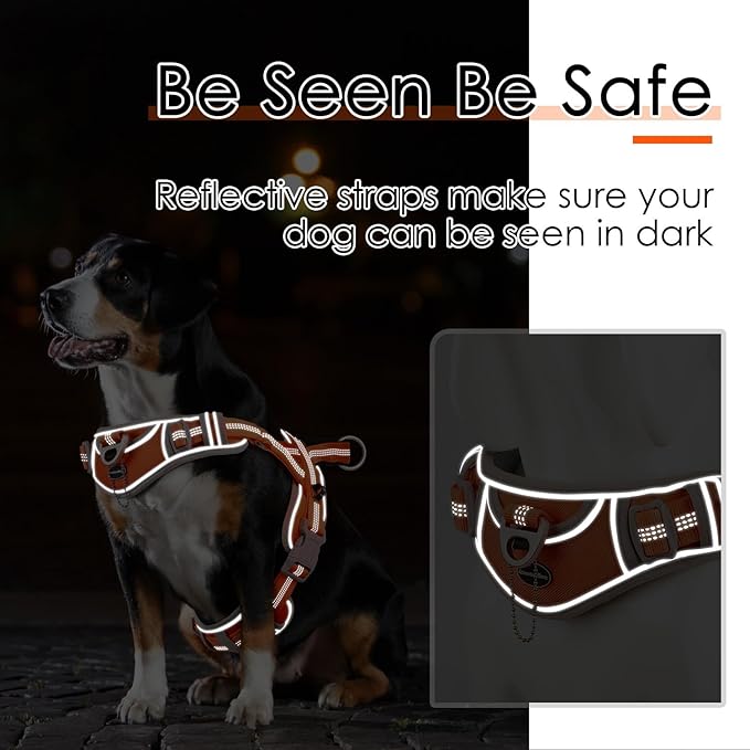 ADVENTUREMORE Dog Harness for Medium Dogs No Pull, Sport Dog Halter Harness Adjustable Reflective Dog Vest Escape Proof Dog Harness with Easy Control Front Clip Handle for Training Walking M Orange