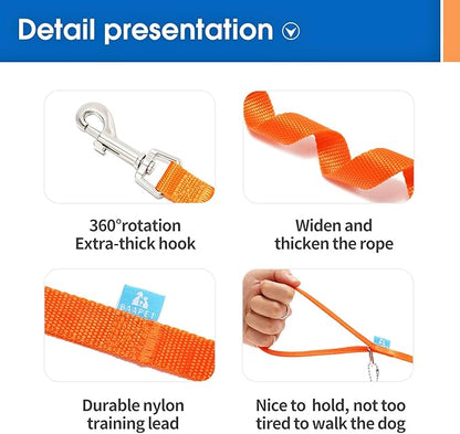 BAAPET 15/20/30/50/100 ft Long Dog Training Leash with Clickers for Small, Medium and Large Dogs or Cats (50 Feet, Orange)