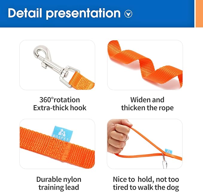 BAAPET 15/20/30/50/100 ft Long Dog Training Leash with Clickers for Small, Medium and Large Dogs or Cats (15 Feet, Orange)