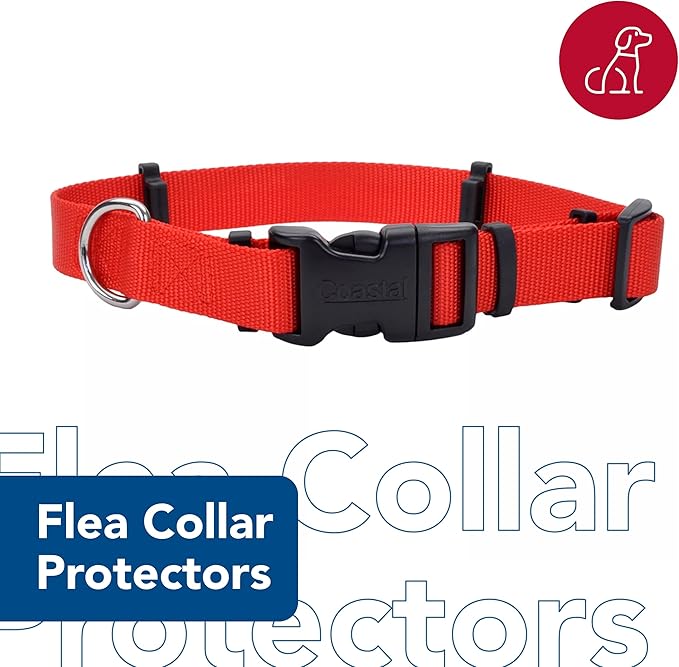 Coastal Pet SecureAway Collar Protector for Flea Collars - Adjustable pet Accessory - Protective Flea Collar for Dogs & Puppy - Red, 5/8" x 10-14"