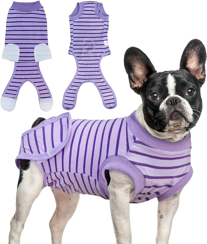 Dog Recovery Suit, Surgical Recovery Suit for Male Female Dogs Cats Spayed Onesie After Surgery, Dog Post Surgery Suit Anti Licking & Biting Surgical Shirt with Pee Hole，Purple X-Large