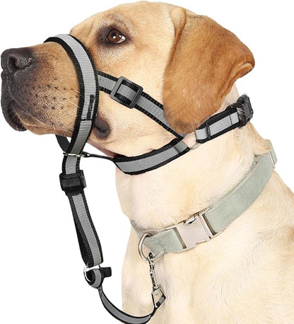 BARKLESS Reflective Head Collar, No Pull Collar for Medium Large Small Dogs, Anti-Pull Muzzle Leash for Medium Sized Breed, Adjustable Soft Dog Halter, Nose Leash for Easy Control on Walks