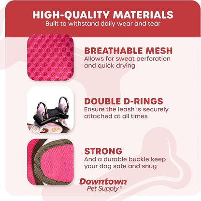 Downtown Pet Supply Step-in Dog Harness – No Pull, Adjustable Padded Mesh with Reflective Trim, Secure Buckle Strap – Comfortable & Breathable Small Dog Harness, Medium, Donut