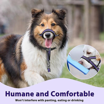 BARKLESS Soft Dog Head Collar, Patented Padded No Pull Head Halter, Training Nose Leash with Safety Link for Medium Large Dogs, Adjustable Muzzle Leash, Easy Control for Walking (L, Purple)