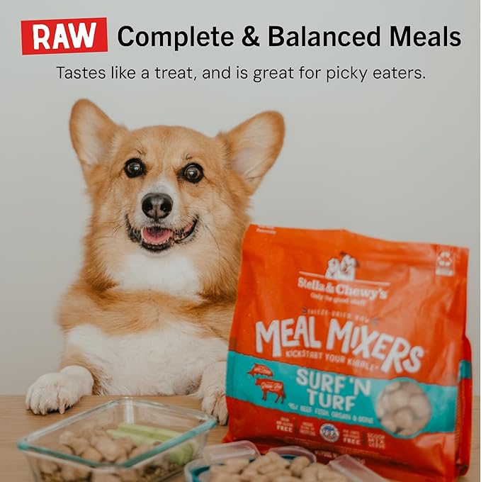 Stella & Chewy's Freeze-Dried Raw Surf & Turf Meal Mixers - Dog Food Topper and Mixer - Made with 95% Grass-Fed Beef & Wild-Caught Salmon - Perfect for Picky Eaters - Grain-Free - 3.5 oz