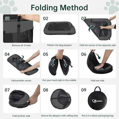 Dog Playpen,Cat Pet Puppy Pen,Portable Playpens for Dogs Indoor Outdoor Travel Camping Use,Foldable Dog Kennel Tent Crate for Rabbit Small Animals with Carrying Case (Dark Grey, Small)