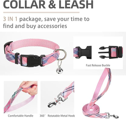 PUPTECK Adjustable Dog Harness Collar and Leash Set Step in No Pull Pet Harness for Small Medium Dogs Puppy and Cats Outdoor Walking Running, Soft Mesh Padded Reflective Vest Harnesses, Pink M