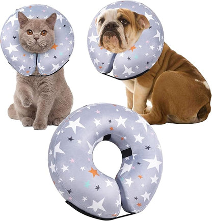 Recovery Donut Collar for Dogs & Cat,Inflatable Dog Cone Collar Alternative After Surgery,Soft Cone for Large Medium Small Dog,Adjustable Pet Neck Donut(Grey Star,Large