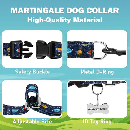 Martingale Dog Collars with Buckle No Slip Training Boy Dog Collar for Small Dogs (Blue Space, Small)