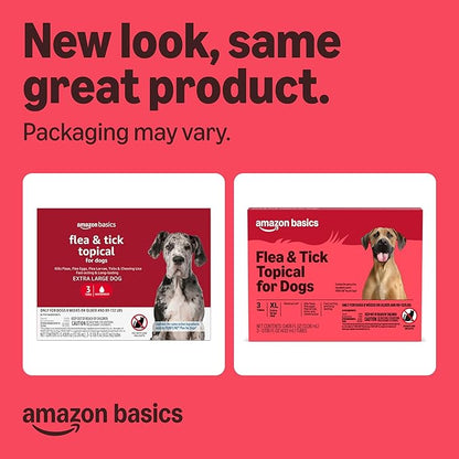 Amazon Basics Preventative Flea and Tick Topical Treatment for Dogs, X-Large (89-132 lbs), Fast Acting and Long Lasting, 3 Counts, Packaging May Vary