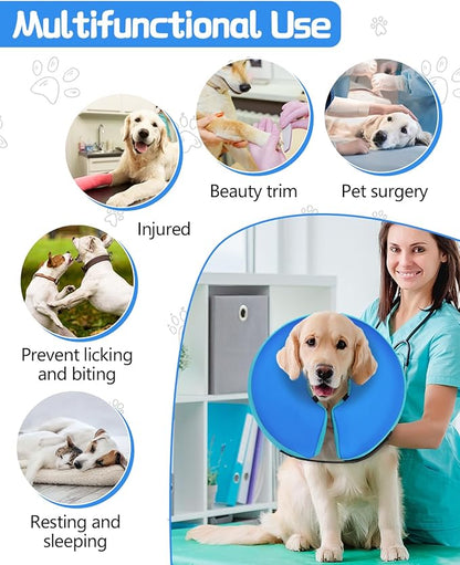MIDOG Soft Inflatable Dog Cone,Donut E-Collar Alternative for After Surgery, Prevents Licking, Allowing Normal Eating & Vision,Comfortable Recovery Collar for Small Medium Large Dogs&Cats,GreenBlue-M+