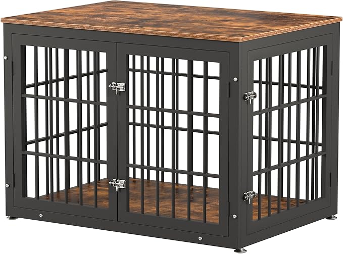 rehomerance 42 Inch Heavy Duty Dog Crate Furniture for Large and Medium Dogs, Decorative Pet House End Table, Wooden Cage Kennel Furniture Indoor, Rustic Brown