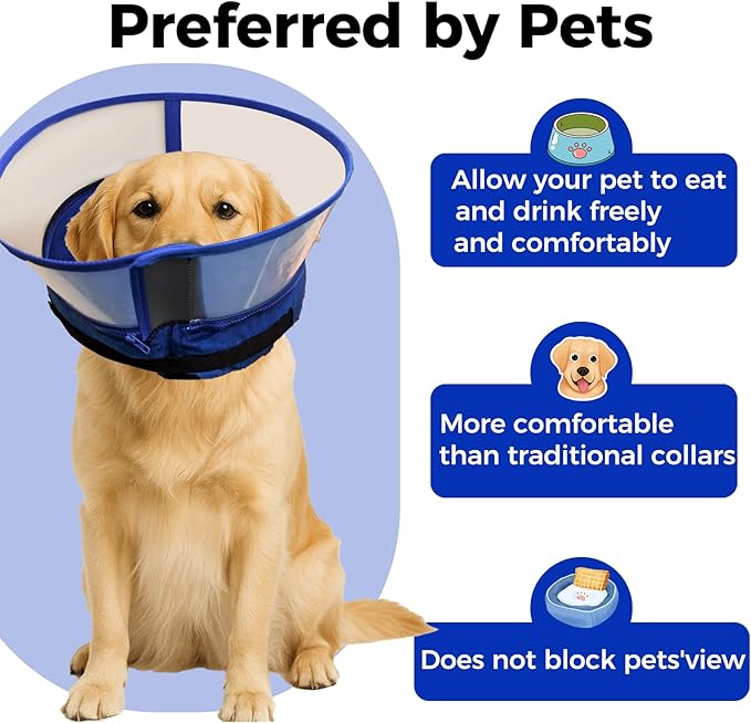 Inflatable Dog Cone Collar, Adjustable Size Velcro with Soft Padding Collar After Surgery for Small Dogs to Stop Licking,Extra Enhanced Anti-Licking Guard Shield for Pets(Blue/S(4-6" Neck))