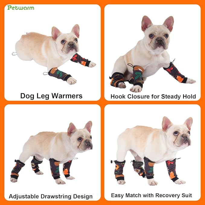 PetWarm Dog Recovery Sleeve 4pcs Set, Dog Leg Sleeve, Ideal for Comfort and Support During Pet Recovery, Suitable for Active or Support Recoverying Pet Use, Black Brown, L