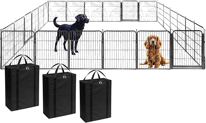 Dog Playpen w/Carrying Case for Indoor or Outdoor Use – 32 Inch, 24 Black Panels - Portable Metal Exercise Pen for Small & Medium Dogs - Pet Fence Kennel Crate for House, RV, or Travel