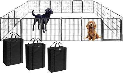 Dog Playpen w/Carrying Case for Indoor or Outdoor Use – 32 Inch, 24 Black Panels - Portable Metal Exercise Pen for Small & Medium Dogs - Pet Fence Kennel Crate for House, RV, or Travel