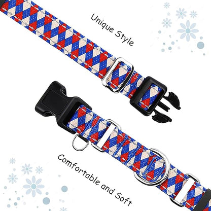 Reflective Martingale Dog Collar with Buckle Soft Nylon Geometric Patterns Pet Collars for Extra Small Dogs (Argyle, XS)