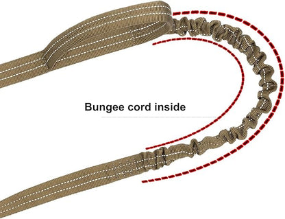 ICEFANG Tactical Dog Leash,K9 Training Walking Bungee Lead with 2 Control Handle,Heavy Duty Quick Release Metal Clasp,Hands Free D-Ring for Medium Large Dogs (4ft,Reflective Brown)