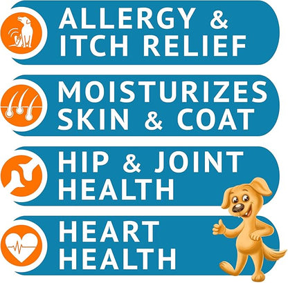 Omega 3 Fish Oil for Dogs (180Ct) - Skin&Coat Chews - Dry & Itchy Skin Relief + Allergy Support - Shiny Coat - EPA&DHA Fatty Acids - Alaskan Salmon Oil Chews Promotes Heart