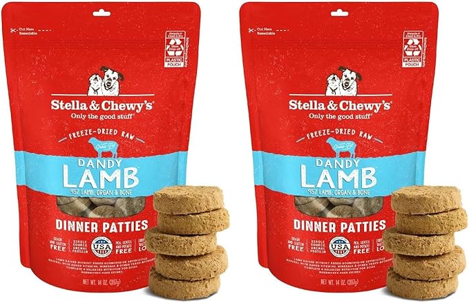 Stella & Chewy's Freeze-Dried Raw Dinner Patties - Dandy Lamb Recipe - High Protein Grain-Free Puppy & Dog Food - Perfect for Picky Eaters - 14 oz,(Pack of 2)