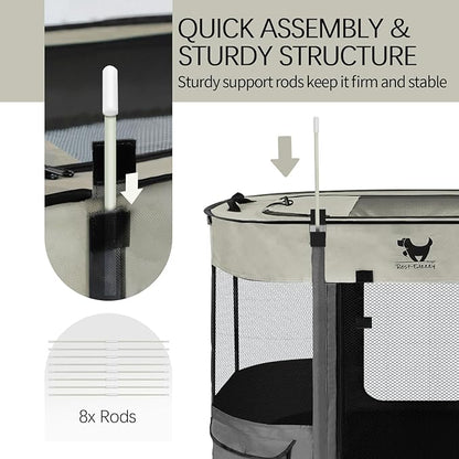 Rest-Eazzzy Dog Playpen, Foldable Kitten Playpen for Medium Dogs, Portable Pet Puppy Playpen with Removable Shade Cover, Indoor Outdoor Travel Camping Use for Small Pets with Carrying Case (XL, Grey)