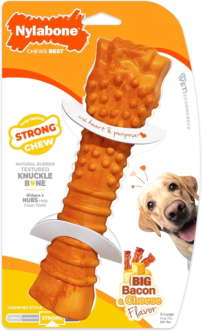 Nylabone Limited Edition 70th Birthday Textured Knuckle Bone Strong Chew Toy for Dogs, Rubber Dog Toys for Moderate & Aggressive Chewers, Bacon & Cheese Flavor, X-Large - 50+ lbs, 1 Count